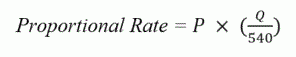 The proportional rate of payment equals the person's total annual (means-tested) rate payable in Australia, multiplied by the person's period of AWLR in months or 540 (whichever is lower), divided by 540.